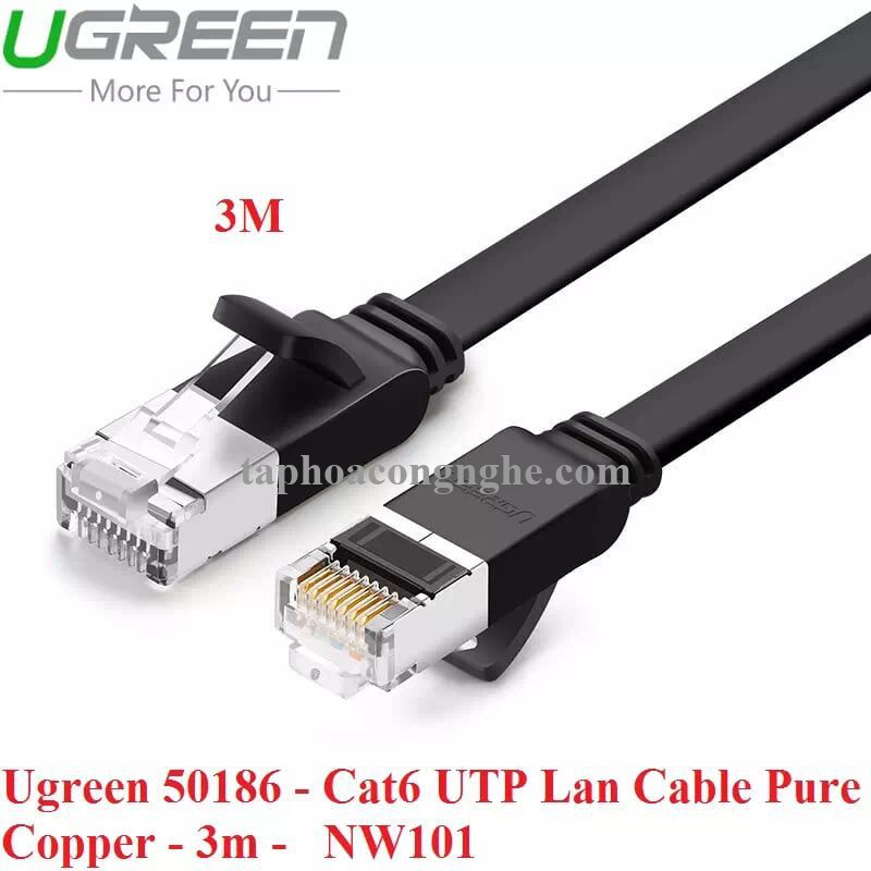 Ugreen 50186 3M màu Đen Cáp mạng LAN cat6 UTP dây dẹp NW101 30050186